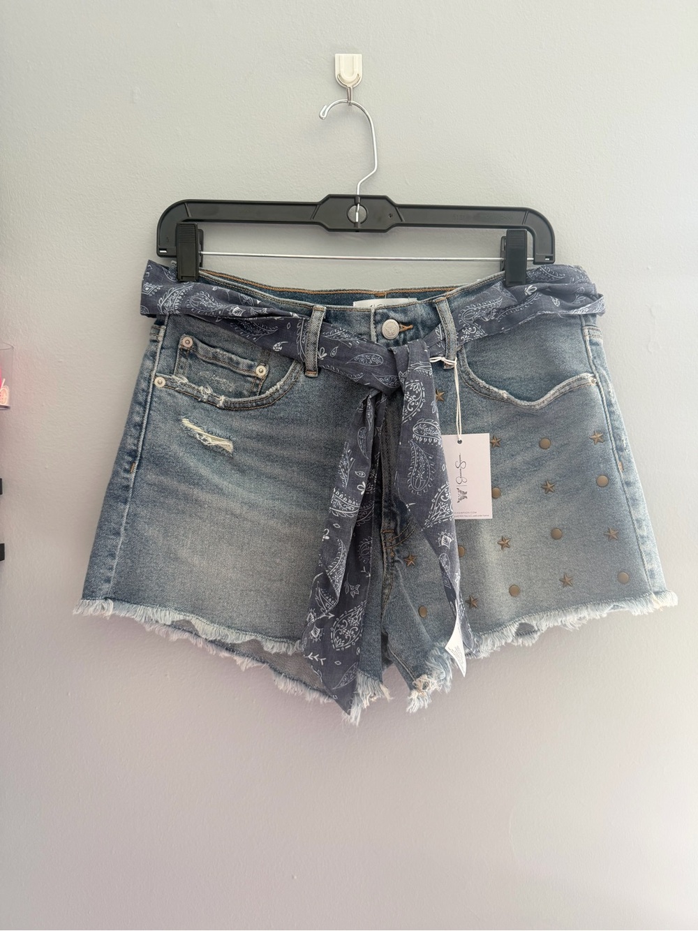 Jessica Simpson Light Blue Denim Shorts with Navy Bandana Tie